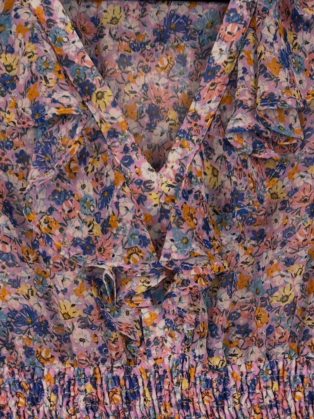 Zara Floral Ruffle V-Neck Mini Dress, XS tiered skirt smocked Pretty Western - Picture 11 of 14